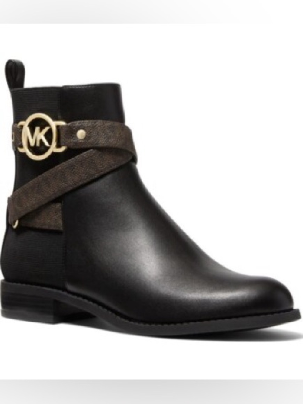 Michael Kors Black/Brown w/Gold Logo Chelsea Booties Sz 7